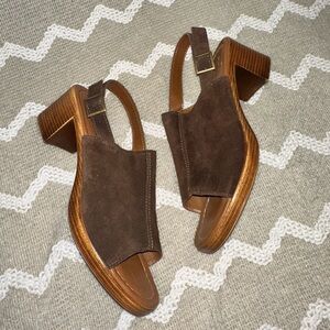 Mariella made in Italy brown suede leather block heel sandals